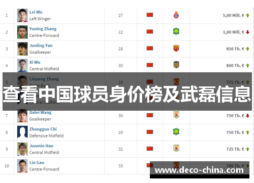 查看中国球员身价榜及武磊信息